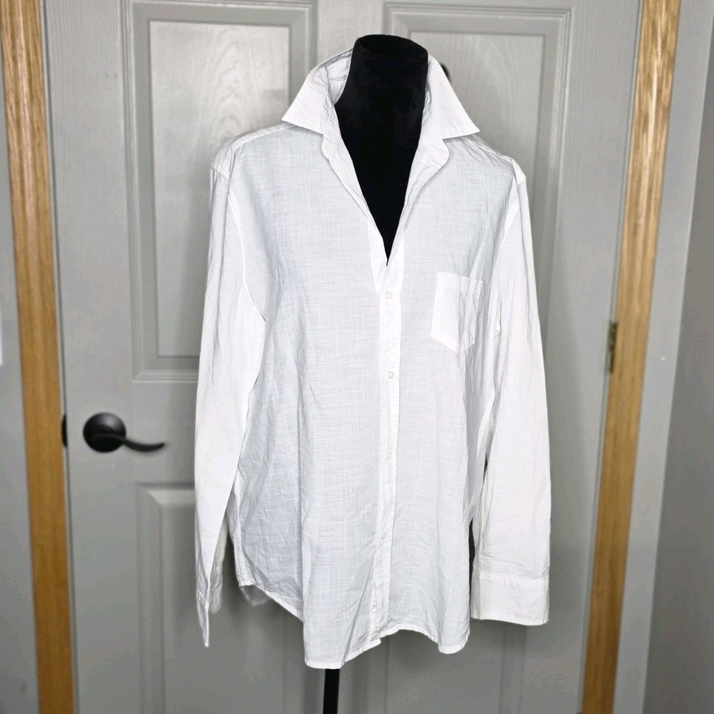 Frank & Eileen Dress Shirt Wmn Med White Button Preppy Cotton My Name is Elieen